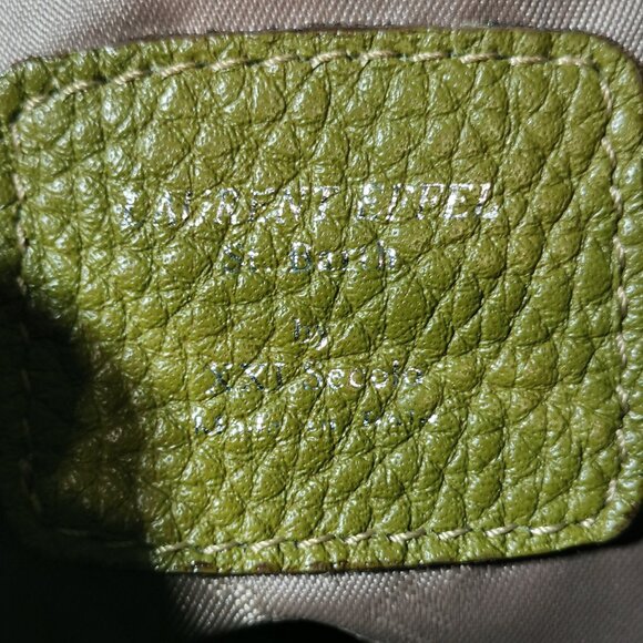 Olive/Silver Pebbled Leather Satchel EUC #265 - Picture 7 of 8